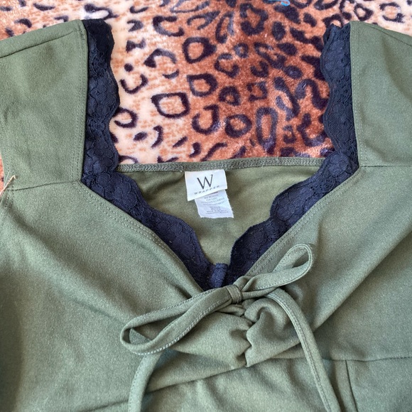 Y2K Wrapper Green Milkmaid Sleeveless Blouse Top with Black Lace Size M - Picture 3 of 4